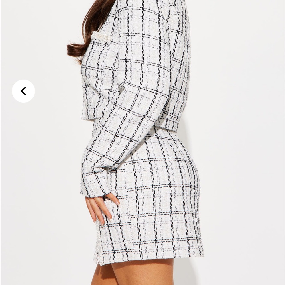 Fashion Nova White and Black Plaid Skirt Set